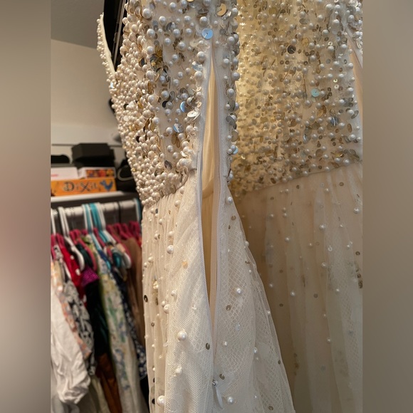 Free People Champagne Shine So Bright Dress Tulle Lace Beads Pearls Size 2 - Picture 4 of 10